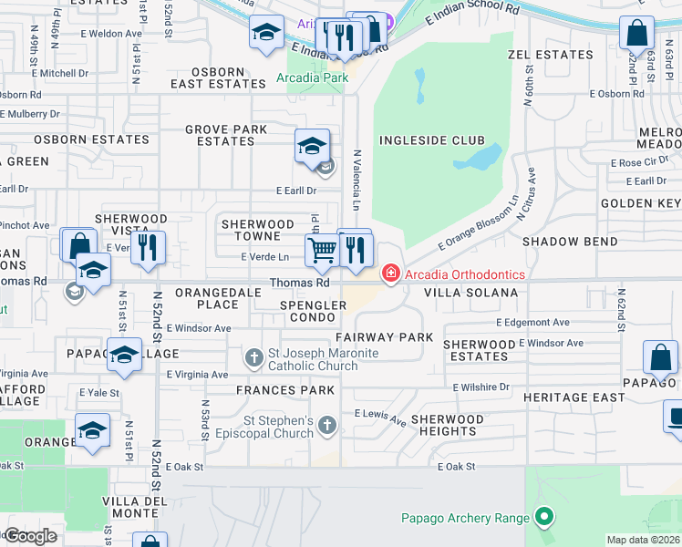 map of restaurants, bars, coffee shops, grocery stores, and more near in Phoenix