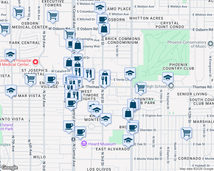 map of restaurants, bars, coffee shops, grocery stores, and more near 2838 North 3rd Street in Phoenix