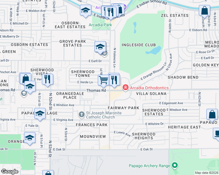 map of restaurants, bars, coffee shops, grocery stores, and more near in Phoenix