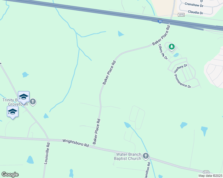 map of restaurants, bars, coffee shops, grocery stores, and more near 726 Baker Place Road in Grovetown