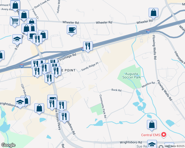 map of restaurants, bars, coffee shops, grocery stores, and more near 514 Steepridge Court in Augusta