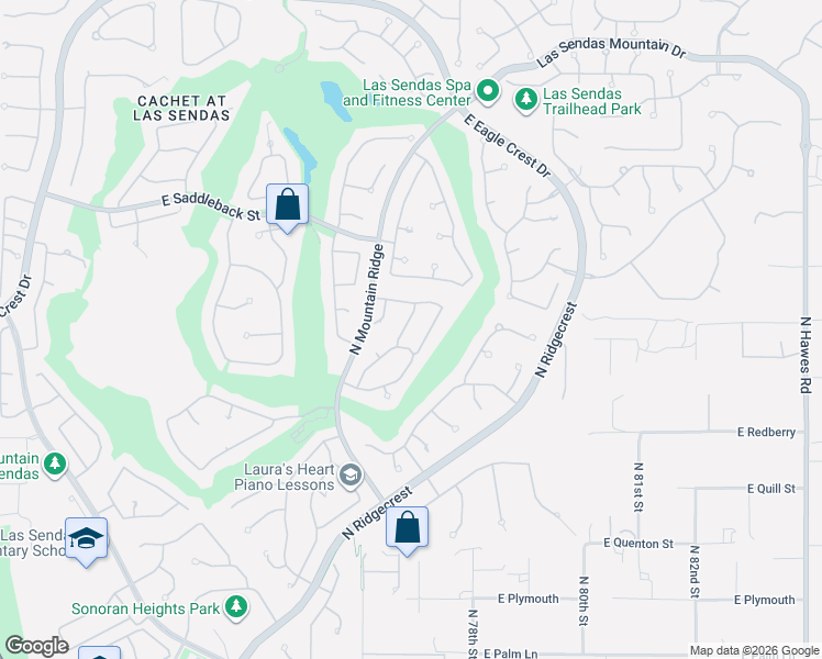 map of restaurants, bars, coffee shops, grocery stores, and more near 3540 North Tuscany in Mesa