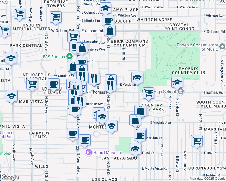 map of restaurants, bars, coffee shops, grocery stores, and more near 2838 North 3rd Street in Phoenix