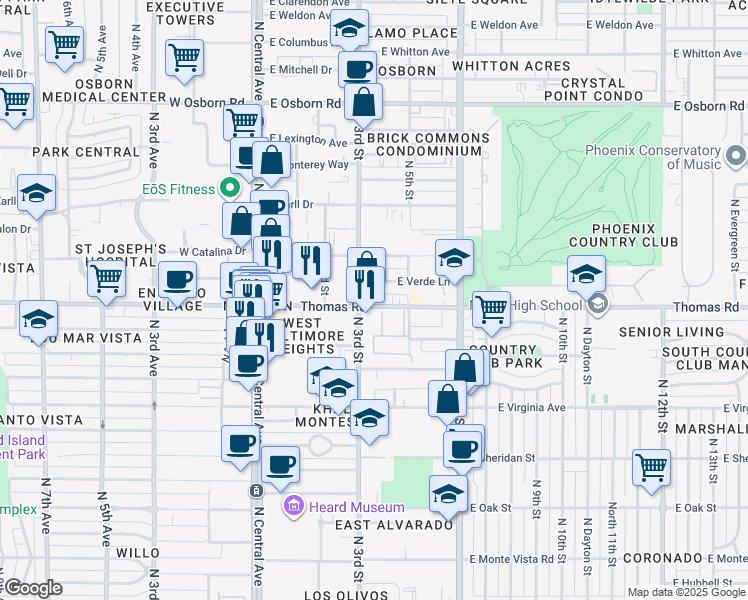 map of restaurants, bars, coffee shops, grocery stores, and more near 2838 North 3rd Street in Phoenix