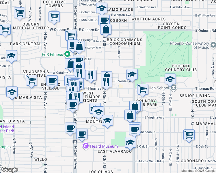 map of restaurants, bars, coffee shops, grocery stores, and more near 2838 North 3rd Street in Phoenix