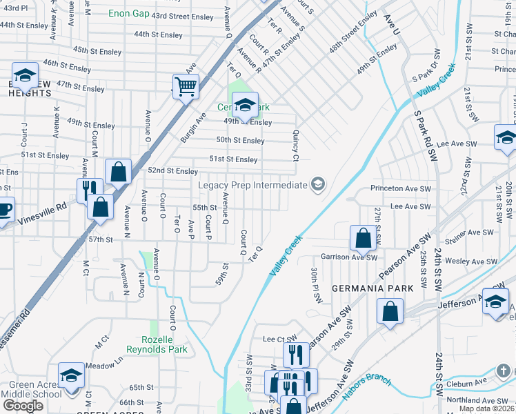 map of restaurants, bars, coffee shops, grocery stores, and more near 5505 Court Q in Birmingham
