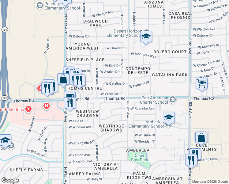map of restaurants, bars, coffee shops, grocery stores, and more near in Phoenix