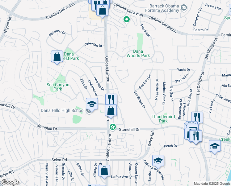 map of restaurants, bars, coffee shops, grocery stores, and more near 33246 Ocean Ridge in Dana Point