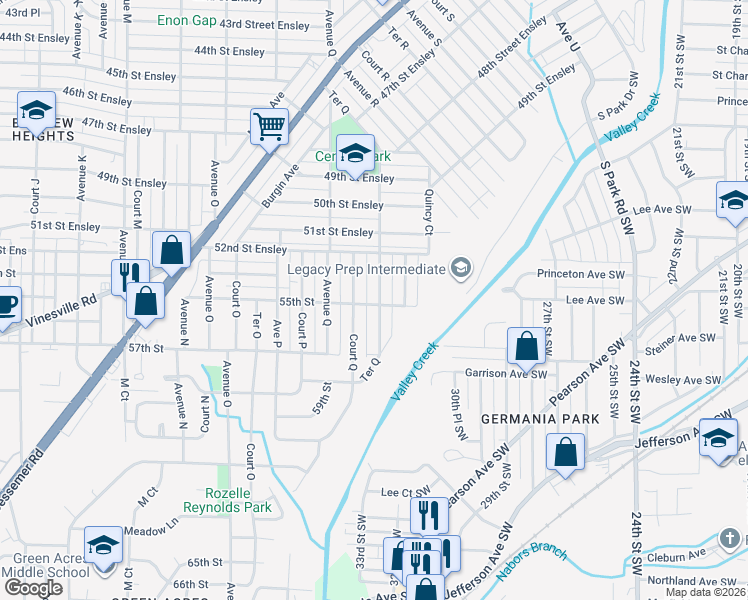 map of restaurants, bars, coffee shops, grocery stores, and more near 5505 Court Q in Birmingham