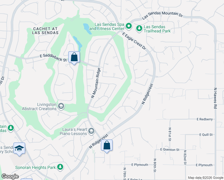 map of restaurants, bars, coffee shops, grocery stores, and more near 3555 North Paseo Del Sol in Mesa