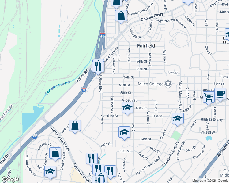 map of restaurants, bars, coffee shops, grocery stores, and more near 213 58th Alley in Fairfield