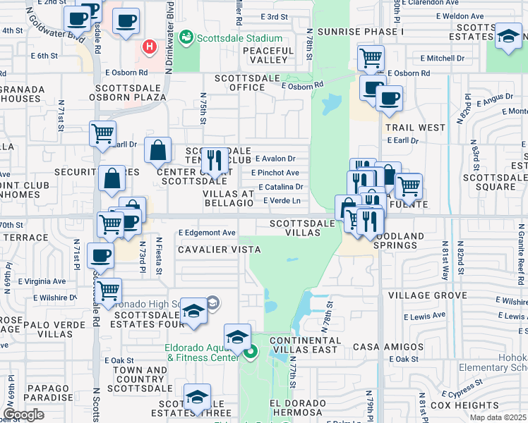 map of restaurants, bars, coffee shops, grocery stores, and more near 7628 East Edgemont Avenue in Scottsdale