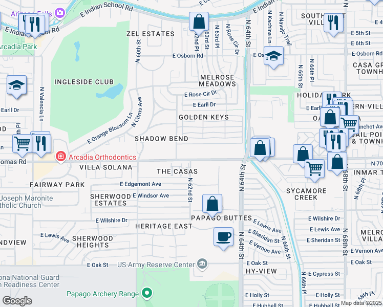 map of restaurants, bars, coffee shops, grocery stores, and more near 2850 North 62nd Street in Scottsdale