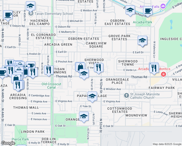 map of restaurants, bars, coffee shops, grocery stores, and more near in Phoenix