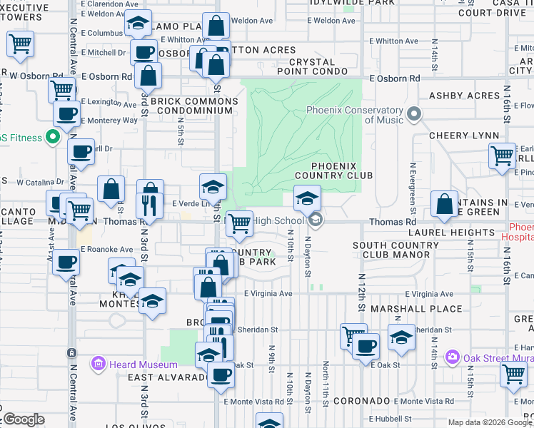 map of restaurants, bars, coffee shops, grocery stores, and more near 846 East Edgemont Avenue in Phoenix