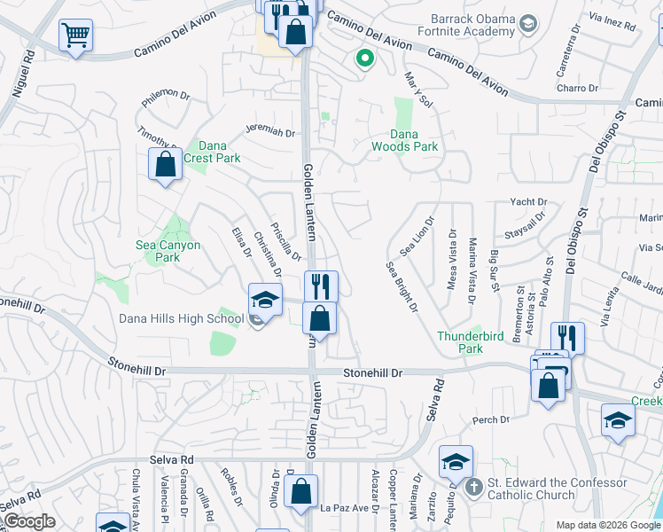 map of restaurants, bars, coffee shops, grocery stores, and more near in Dana Point