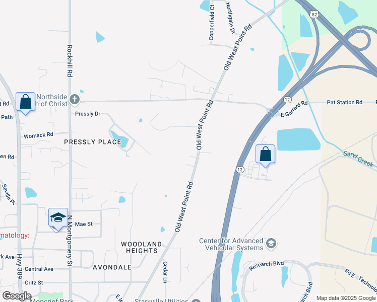 map of restaurants, bars, coffee shops, grocery stores, and more near 515-599 Old West Point Road in Starkville