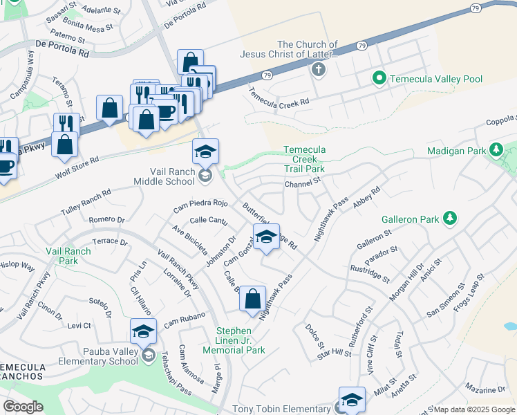 map of restaurants, bars, coffee shops, grocery stores, and more near 33349 Manchester Road in Temecula