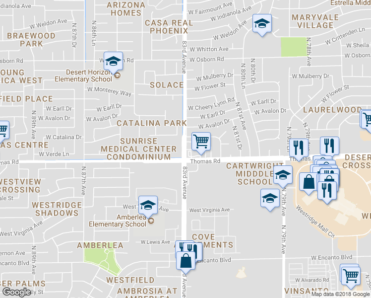 map of restaurants, bars, coffee shops, grocery stores, and more near 2945 North 83rd Avenue in Phoenix