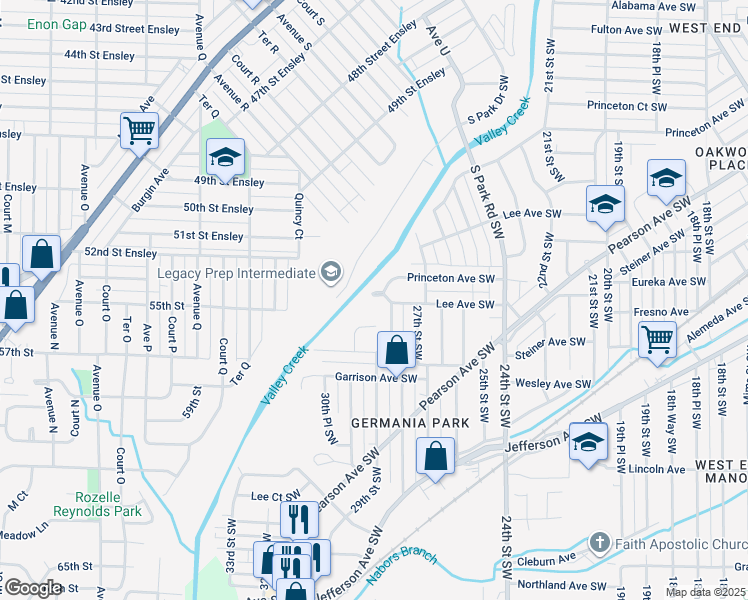 map of restaurants, bars, coffee shops, grocery stores, and more near 2809 Thyer Circle Southwest in Birmingham