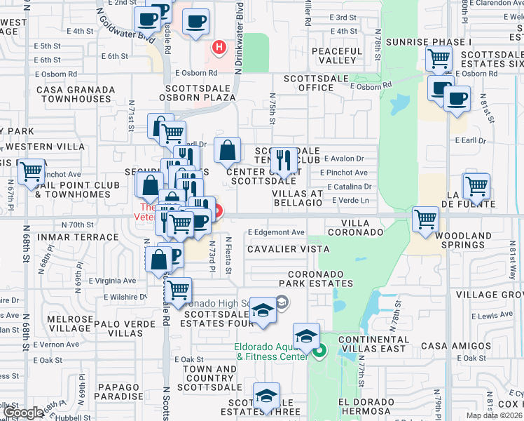 map of restaurants, bars, coffee shops, grocery stores, and more near 7417 East Thomas Road in Scottsdale