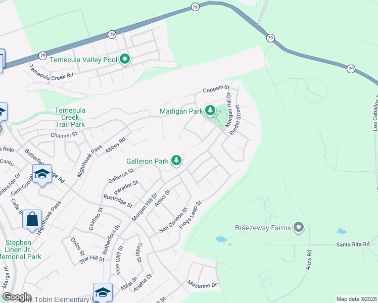 map of restaurants, bars, coffee shops, grocery stores, and more near 34189 Hourglass Street in Temecula