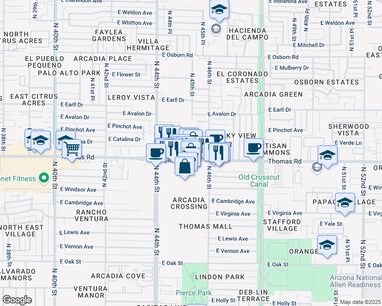 map of restaurants, bars, coffee shops, grocery stores, and more near in Phoenix