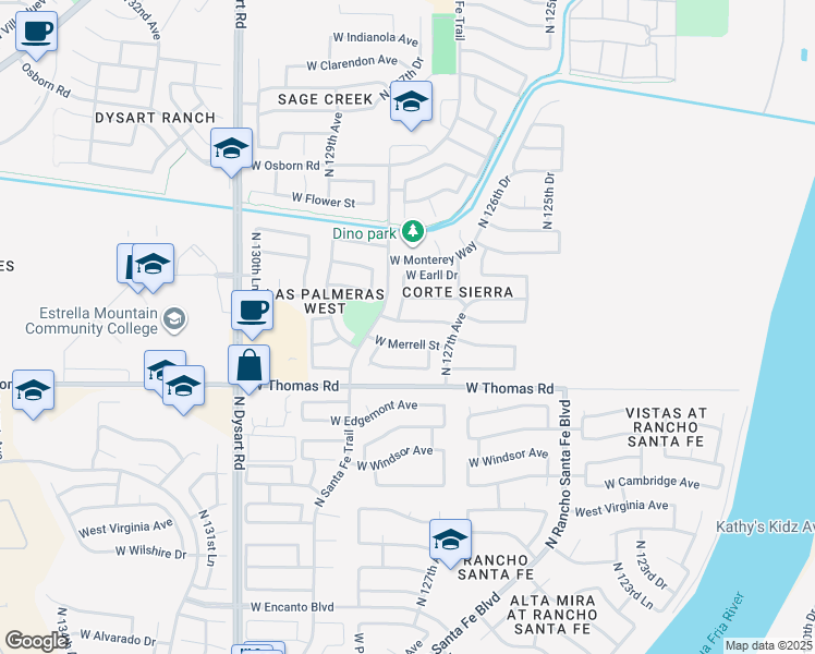 map of restaurants, bars, coffee shops, grocery stores, and more near 12733 West Catalina Drive in Avondale