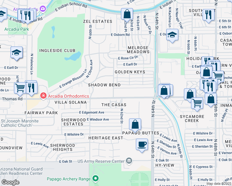 map of restaurants, bars, coffee shops, grocery stores, and more near 2850 North 62nd Street in Scottsdale