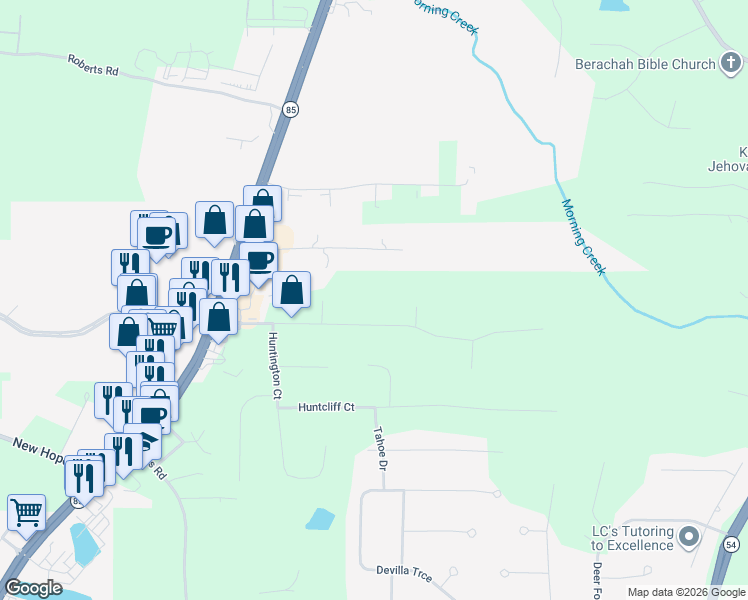 map of restaurants, bars, coffee shops, grocery stores, and more near 210 Pine Trail Road in Fayetteville