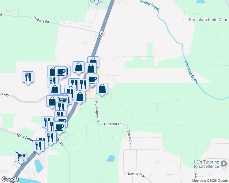 map of restaurants, bars, coffee shops, grocery stores, and more near 140 Pine Trail Road in Fayetteville