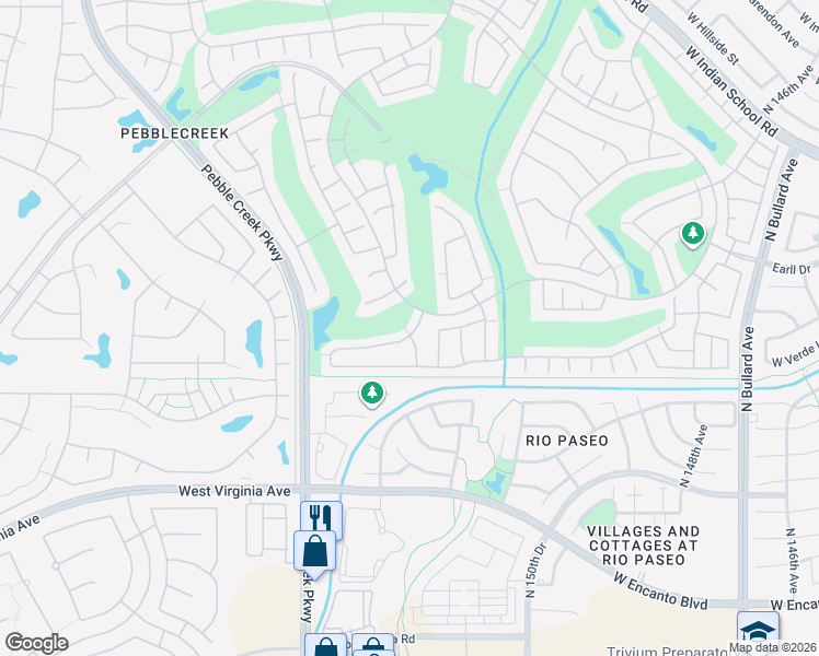map of restaurants, bars, coffee shops, grocery stores, and more near 3030 North 152nd Lane in Goodyear