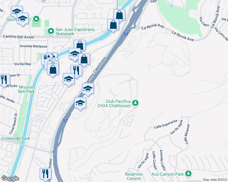map of restaurants, bars, coffee shops, grocery stores, and more near 33536 Valle Road in San Juan Capistrano