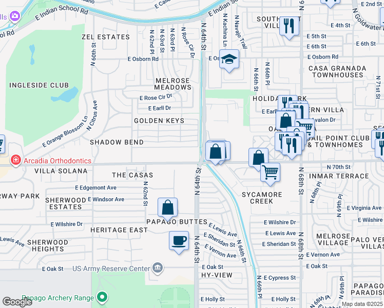 map of restaurants, bars, coffee shops, grocery stores, and more near 6333 East Catalina Drive in Scottsdale