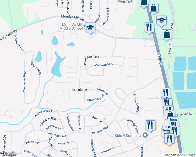 map of restaurants, bars, coffee shops, grocery stores, and more near 1173 Interlaken Pass in Jonesboro