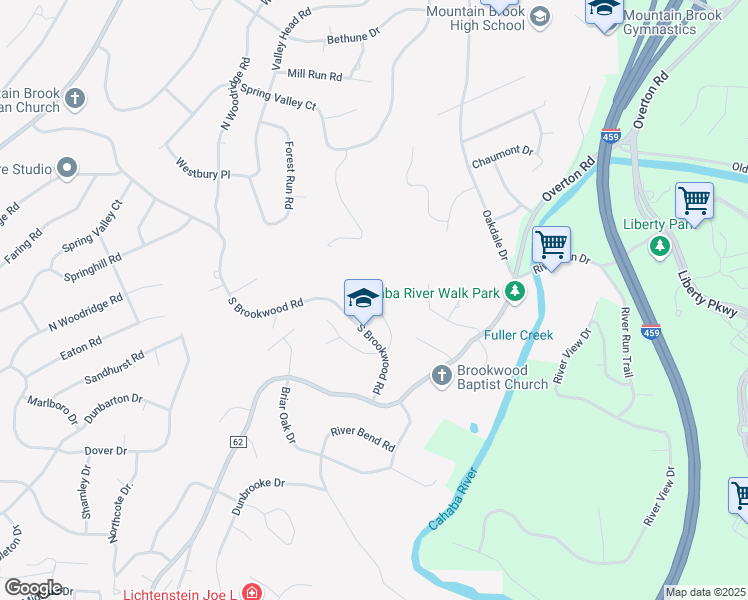 map of restaurants, bars, coffee shops, grocery stores, and more near 3701 South Brookwood Road in Birmingham