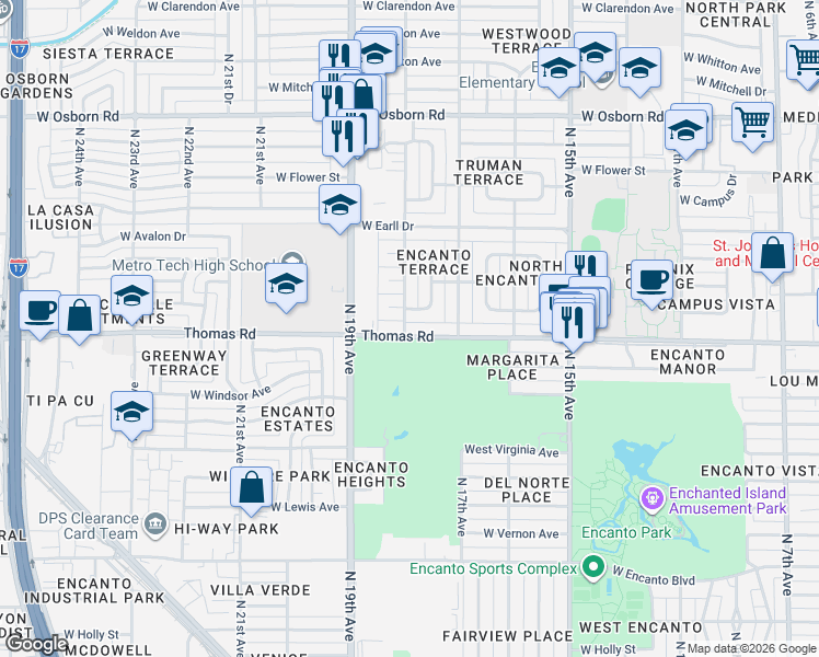 map of restaurants, bars, coffee shops, grocery stores, and more near 2928 North 18th Avenue in Phoenix