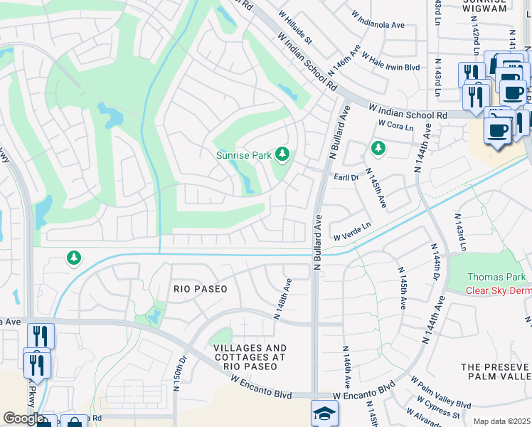 map of restaurants, bars, coffee shops, grocery stores, and more near 14861 West Robson Circle South in Goodyear