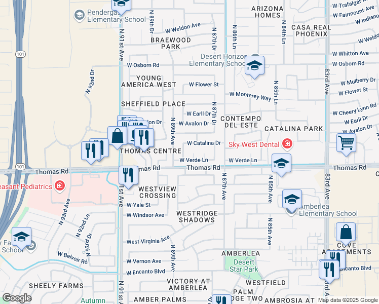 map of restaurants, bars, coffee shops, grocery stores, and more near 8819 West Catalina Drive in Phoenix