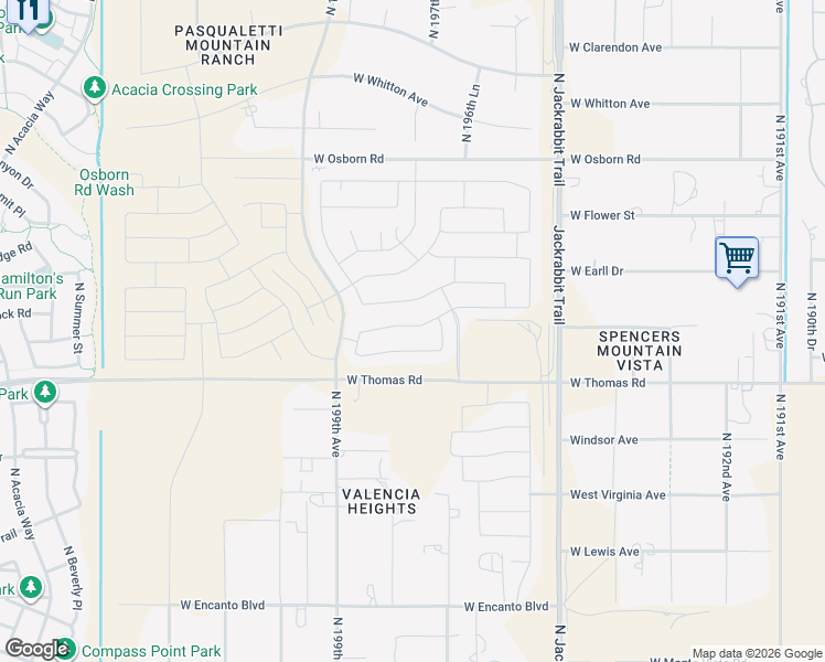 map of restaurants, bars, coffee shops, grocery stores, and more near 19776 Pinchot Drive in Buckeye