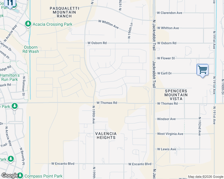map of restaurants, bars, coffee shops, grocery stores, and more near 19773 Pinchot Drive in Buckeye