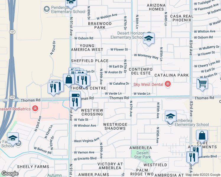 map of restaurants, bars, coffee shops, grocery stores, and more near 8819 West Catalina Drive in Phoenix