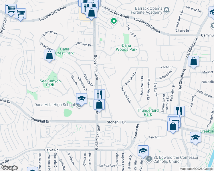 map of restaurants, bars, coffee shops, grocery stores, and more near 33131 Seawatch in Dana Point