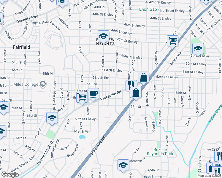 map of restaurants, bars, coffee shops, grocery stores, and more near 5320 Terrace J in Birmingham