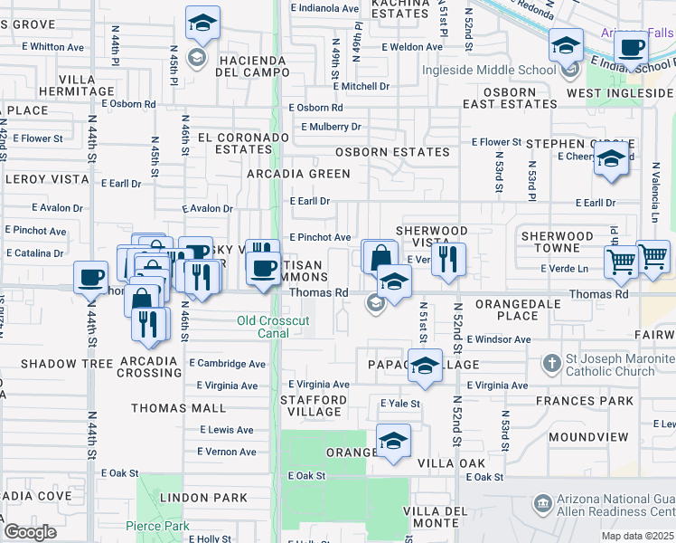 map of restaurants, bars, coffee shops, grocery stores, and more near 4915 East Pinchot Avenue in Phoenix