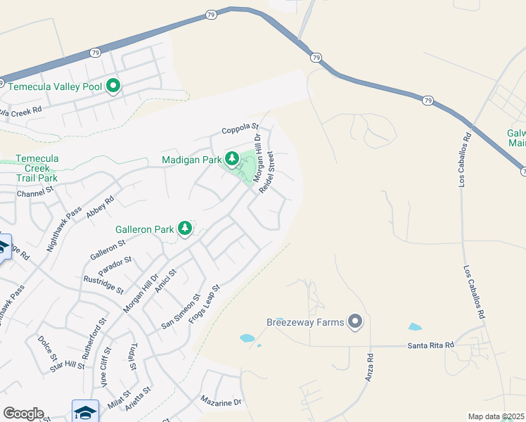 map of restaurants, bars, coffee shops, grocery stores, and more near 34491 Piocho Court in Temecula