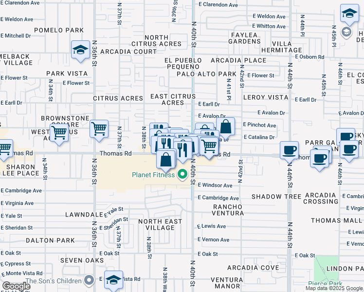 map of restaurants, bars, coffee shops, grocery stores, and more near in Phoenix