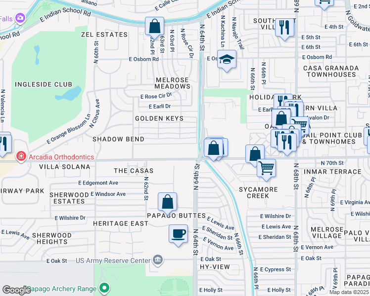 map of restaurants, bars, coffee shops, grocery stores, and more near 6289 East Catalina Drive in Scottsdale