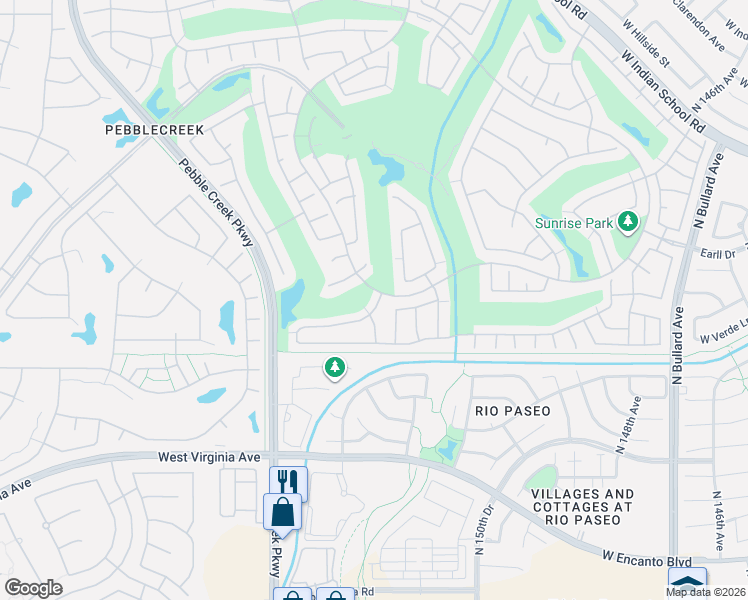map of restaurants, bars, coffee shops, grocery stores, and more near 3114 North 152nd Avenue in Goodyear