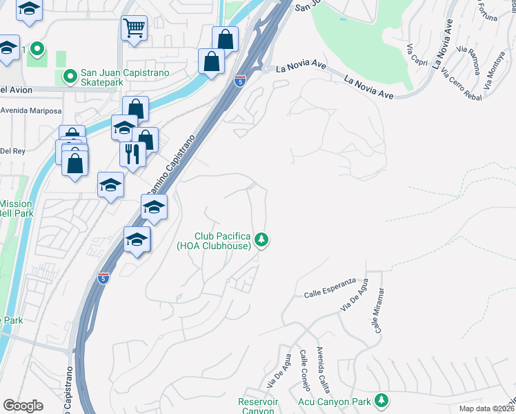 map of restaurants, bars, coffee shops, grocery stores, and more near 33152 Paseo Celestial in San Juan Capistrano
